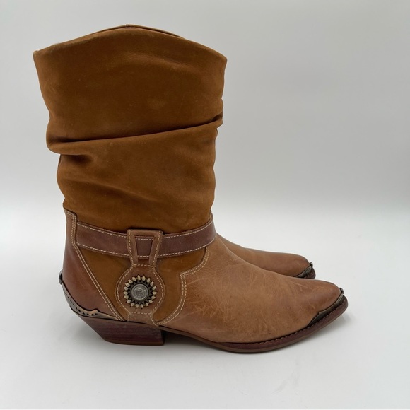Circle S “Triger” Leather Boots Women’s Sz 7 Vintage Brown Slouchy Western - Picture 6 of 16